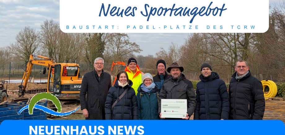 Gruppenfoto zum Baustart der Padel-Plätze des TC RW Neuenhaus
